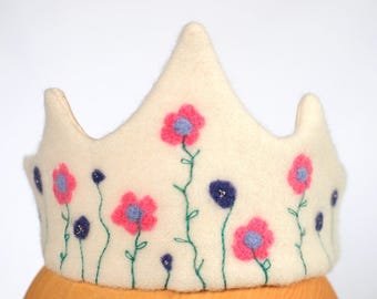 Pink wool floral birthday Waldorf felted  crown