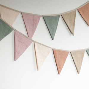 Linnen bunting wand decor, stof Bunting banner, neutrale string banner kwekerij muur opknoping bruiloft decoratie bunting afbeelding 1