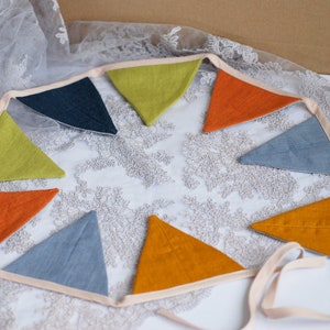 Medium triangles bunting banner, Fabric flags garland, bright pennant string linen banner, 4ft length bunting image 2