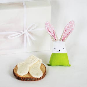 Pregnancy gift set for new mum gift box, newborn baby wool socks bunny rabbit nursery decor image 3