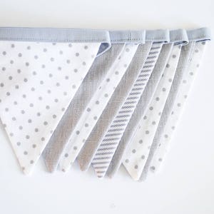 Monochrome white grey bunting banner, fabric flags garland gift for new mom image 3