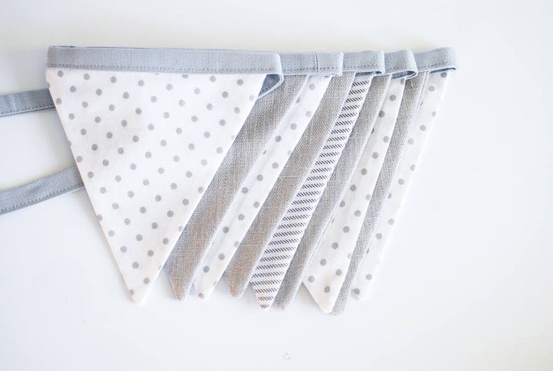 Monochrome white grey bunting banner, fabric flags garland gift for new mom image 3