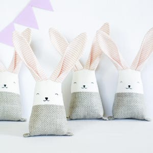 Blush coral bunny rabbit decoration, linen stuffed baby room decoration, gift for new mom baby shower basket image 5