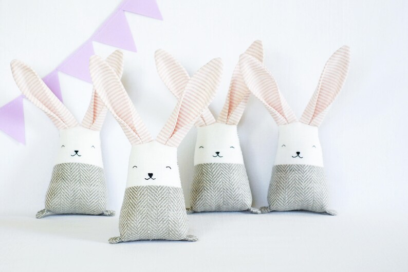 Blush coral bunny rabbit decoration, linen stuffed baby room decoration, gift for new mom baby shower basket image 5