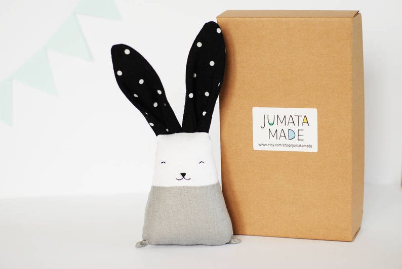 Handmade bunny, Neutral monochrome rabbit, gift for new mom, nursery playroom decor image 2