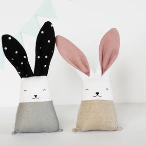 Handmade bunny, Neutral monochrome rabbit, gift for new mom, nursery playroom decor image 7