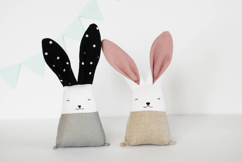 Handmade bunny, Neutral monochrome rabbit, gift for new mom, nursery playroom decor image 7