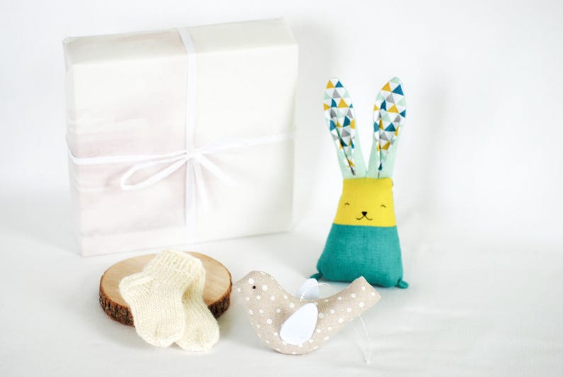 Bunny baby socks bird set, baby boys gift set, baby wool socks, stuffed rabbit toy image 3