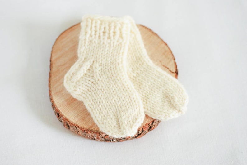 Baby organic wool socks, Newborn Hand Knit booties socks, gift for new mom image 9