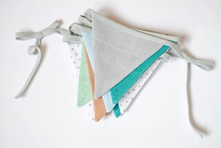 Ghirlanda Di Bandierine In Tessuto Blu E Grigio - 12 Pezzi 17x19 Cm, 4 Metri, Con Stelle, Vintage Per Esterni
