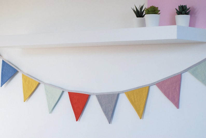 Solid Linen Fabric Bunting Garland Neutral Wedding Birthday Etsy
