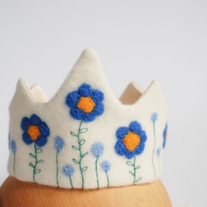 Waldorf Wool Needlefelt Crown Liberty Blue Flowers, Princess Spring Flowers Crown Birthday Keepsake gift image 5