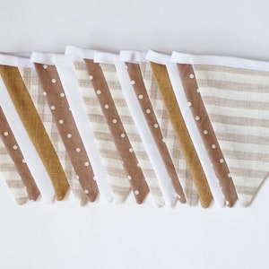 Brown flag garland fabric banner, Neutral baby shower bridal shower nursery decor, cake smash photoshoot image 6