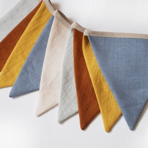 Triangle Fabric Flags Banner, Linen Bunting Garland, Outdoor Indoor Nursery Banner