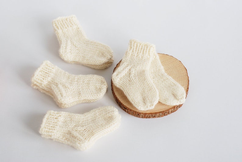 Baby organic wool socks, Newborn Hand Knit booties socks, gift for new mom image 1