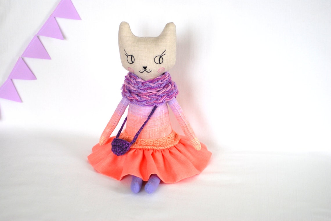 Cat Rag Doll Cat Cloth Doll Fabric Stuffed Cats Heirloom Etsy