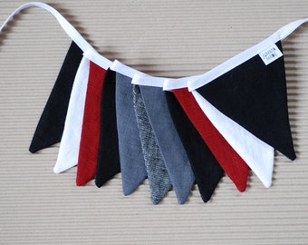 Fabric bunting banner linen flag garland pennant bunting string banner black dark red white blue banner