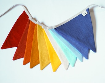 Multicolor Linen Bunting Banner: Handmade Fabric Garland