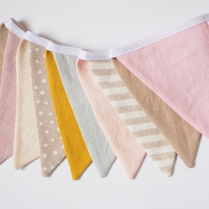 Linen Pennant Banner: Triangle Flags, Nursery Decor