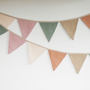 Linnen bunting wand decor, stof Bunting banner, neutrale string banner kwekerij muur opknoping bruiloft decoratie bunting afbeelding 4