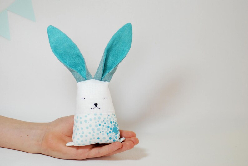 White teal stuffed bunny rabbit toy soft fabric baby toys Etsy