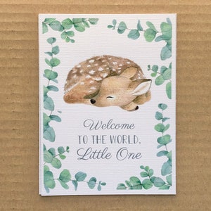 Nuova baby card benvenuto piccolo, deer woodland baby shower card, congratulazioni Boy Girl vuoto Biglietto d'auguri