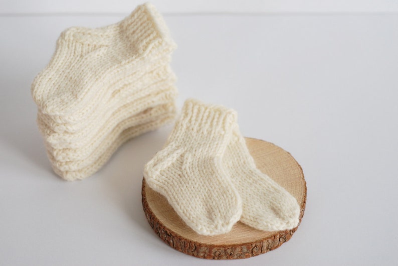 Baby organic wool socks, Newborn Hand Knit booties socks, gift for new mom image 5