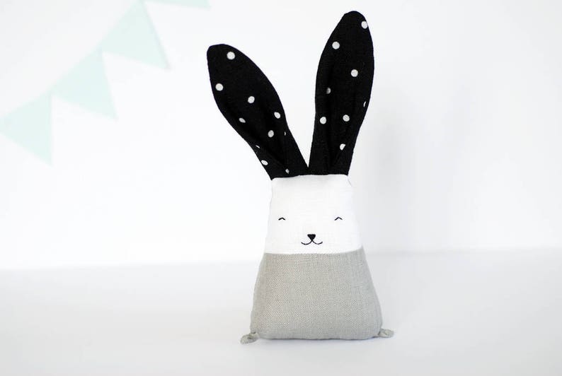 Handmade bunny, Neutral monochrome rabbit, gift for new mom, nursery playroom decor image 1