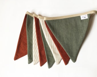 Terracotta salie stof Bunting Banner, linnen Bunting wand decor, neutrale String Banner, kinderkamer muur hangende Bunting