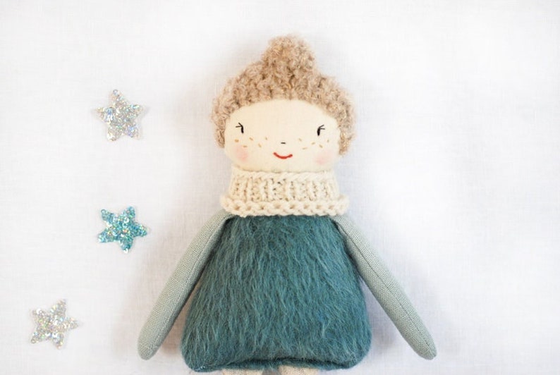 Fabric cloth rag doll, handmade fabric doll, Christmas doll image 1