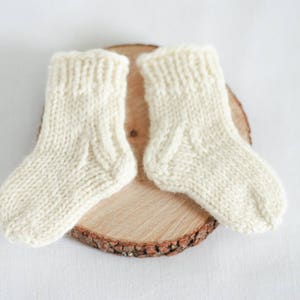 Baby organic wool socks, Newborn Hand Knit booties socks, gift for new mom image 2