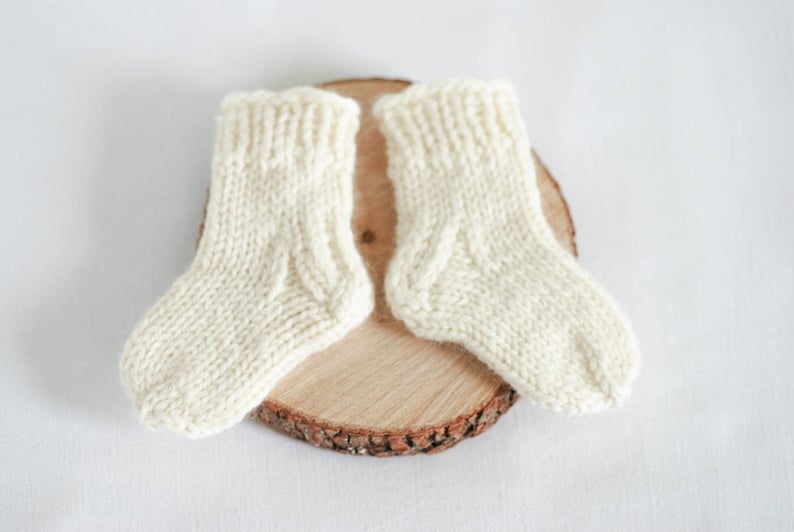 Baby organic wool socks, Newborn Hand Knit booties socks, gift for new mom image 2