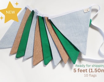 Stoff Wimpelkette, Leinen Dreieck Girlande, String Banner Fahnen, braun grün blau Banner