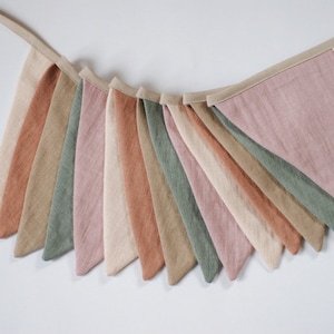 Linnen bunting wand decor, stof Bunting banner, neutrale string banner kwekerij muur opknoping bruiloft decoratie bunting afbeelding 3