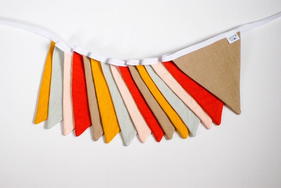 Orange Brown Bunting String Banner Flags Outdoor Indoor Linen Etsy