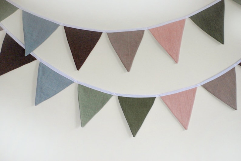 Sage green purple blue shades fabric bunting banner pennant string linen garland image 7