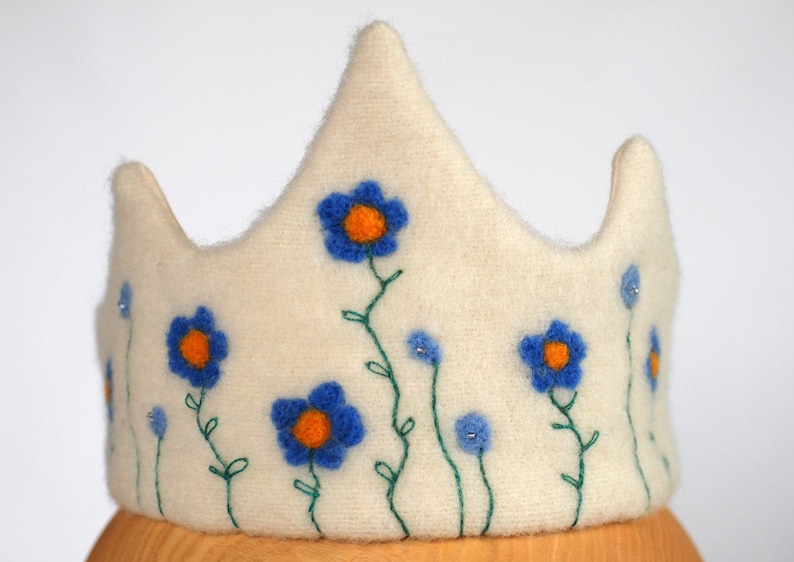 Waldorf Wool Needlefelt Crown Liberty Blue Flowers, Princess Spring Flowers Crown Birthday Keepsake gift image 9