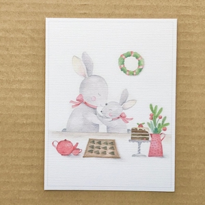 Cartes de vœux mignonnes, carte de lapin de maman et de bébé, cartes mignonnes de bébé, cartes d’animaux de bois, carte de lapin