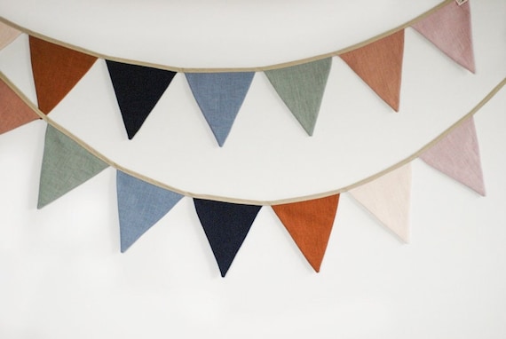 Linen Fabric Bunting Banner, Neutral String Banner Nursery Wall Hanging  Wedding Decoration Bunting 