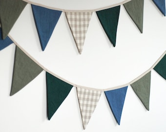 Linen Fabric Bunting Banner: Neutral Nursery Garland