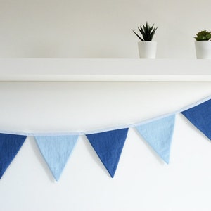 Blue Linen Fabric Bunting Banner: Baby Shower Decor