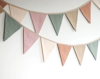 Linen bunting wall decor, Fabric Bunting Banner, Neutral String Banner Nursery wall hanging Wedding decoration bunting