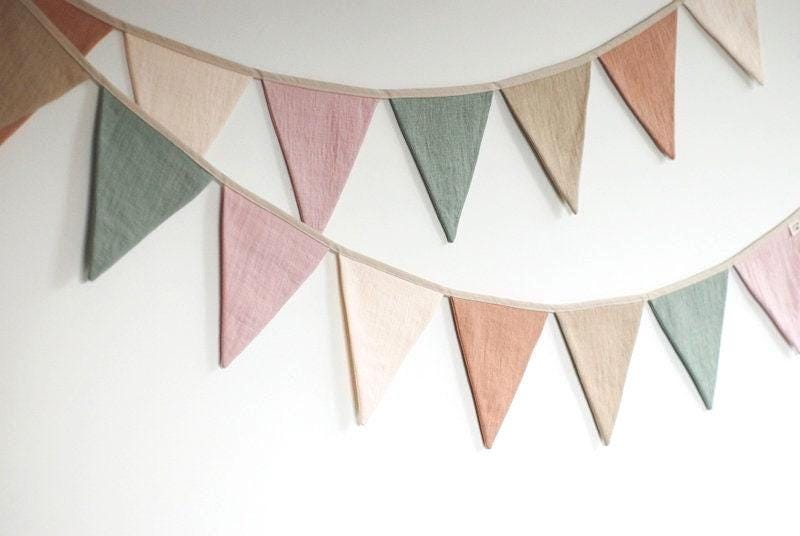 Linen bunting wall decor, Fabric Bunting Banner, Neutral String Banner Nursery wall hanging Wedding decoration bunting