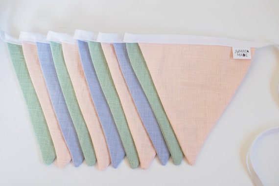 Pastel Mariage Pépinière Bunting Drapeaux Guirlande Anniversaire Pépinière  Accrochage Tissu Solide Lin Drapeaux -  France