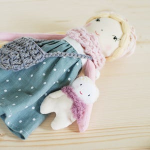 Mom and baby rag doll, stuffed fabric cloth doll and baby play set, doll Charlotte image 3