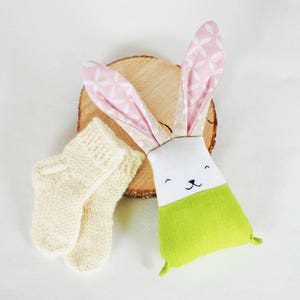 Pregnancy gift set for new mum gift box, newborn baby wool socks bunny rabbit nursery decor image 4