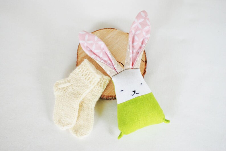 Pregnancy gift set for new mum gift box, newborn baby wool socks bunny rabbit nursery decor image 4