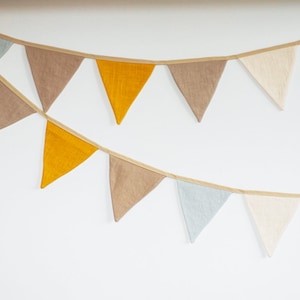 Pastel Bunting Banner fabric linen Pennant Garland Mustard Beige String Banner Flags