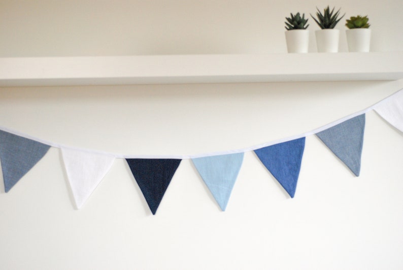 Blue Shades Bunting Flags Nursery Pennant Garland Fabric Flag Etsy