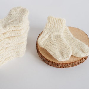 Baby organic wool socks, Newborn Hand Knit booties socks, gift for new mom image 4